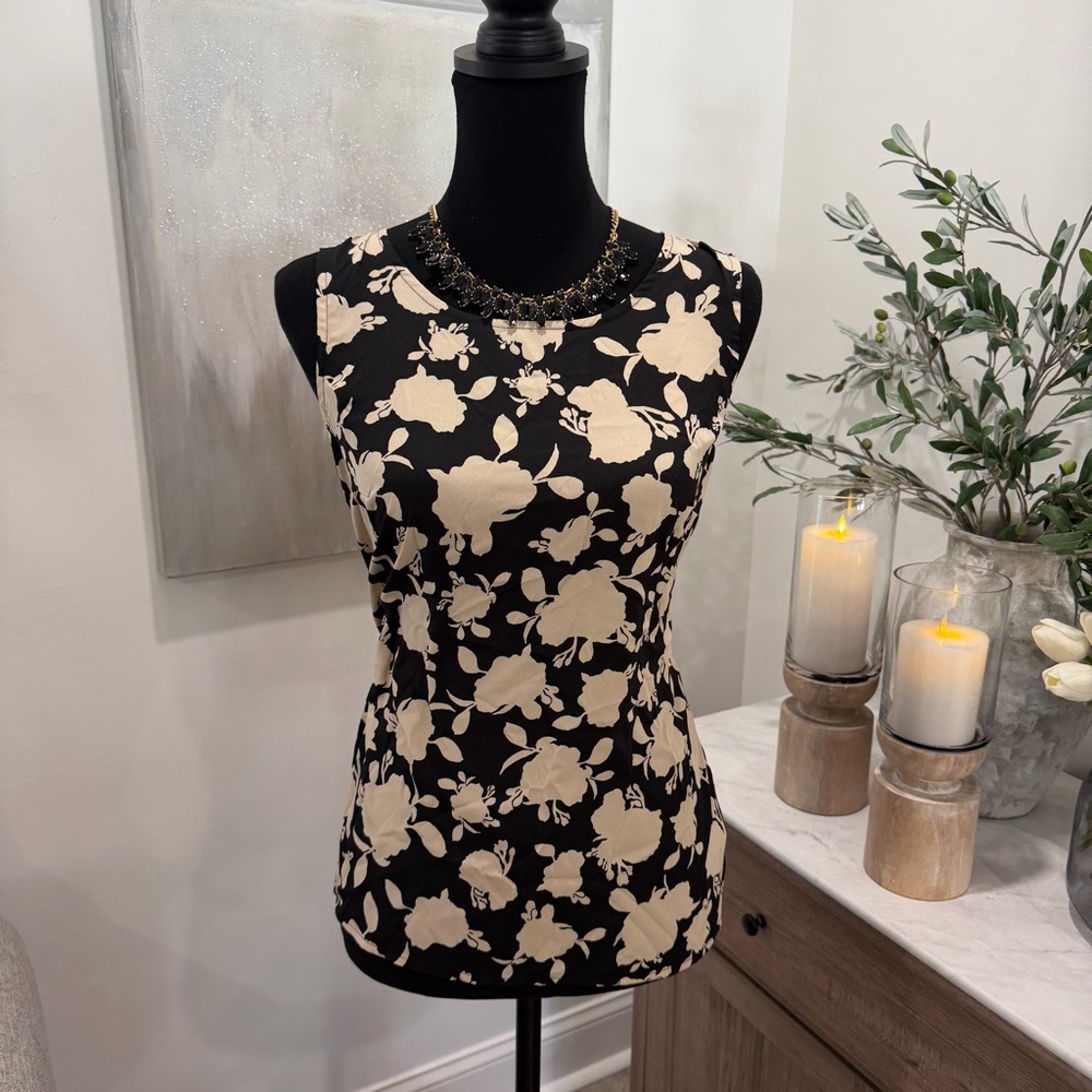 Cold Water Creek Floral Sleeveless Shell - Black and Cream